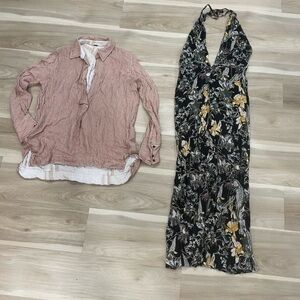 Free People Striped Button-Up Shirt and Floral Romper BUNDLE
